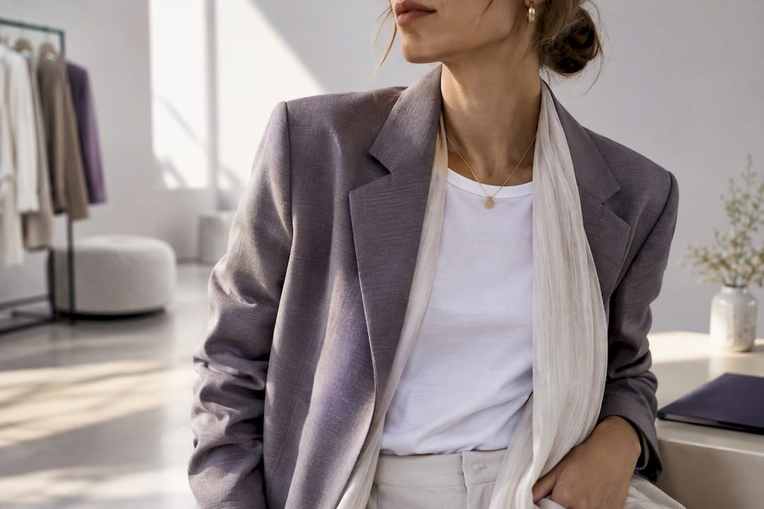 Weißes T-Shirt in angeschnittener Länge mit Blazer