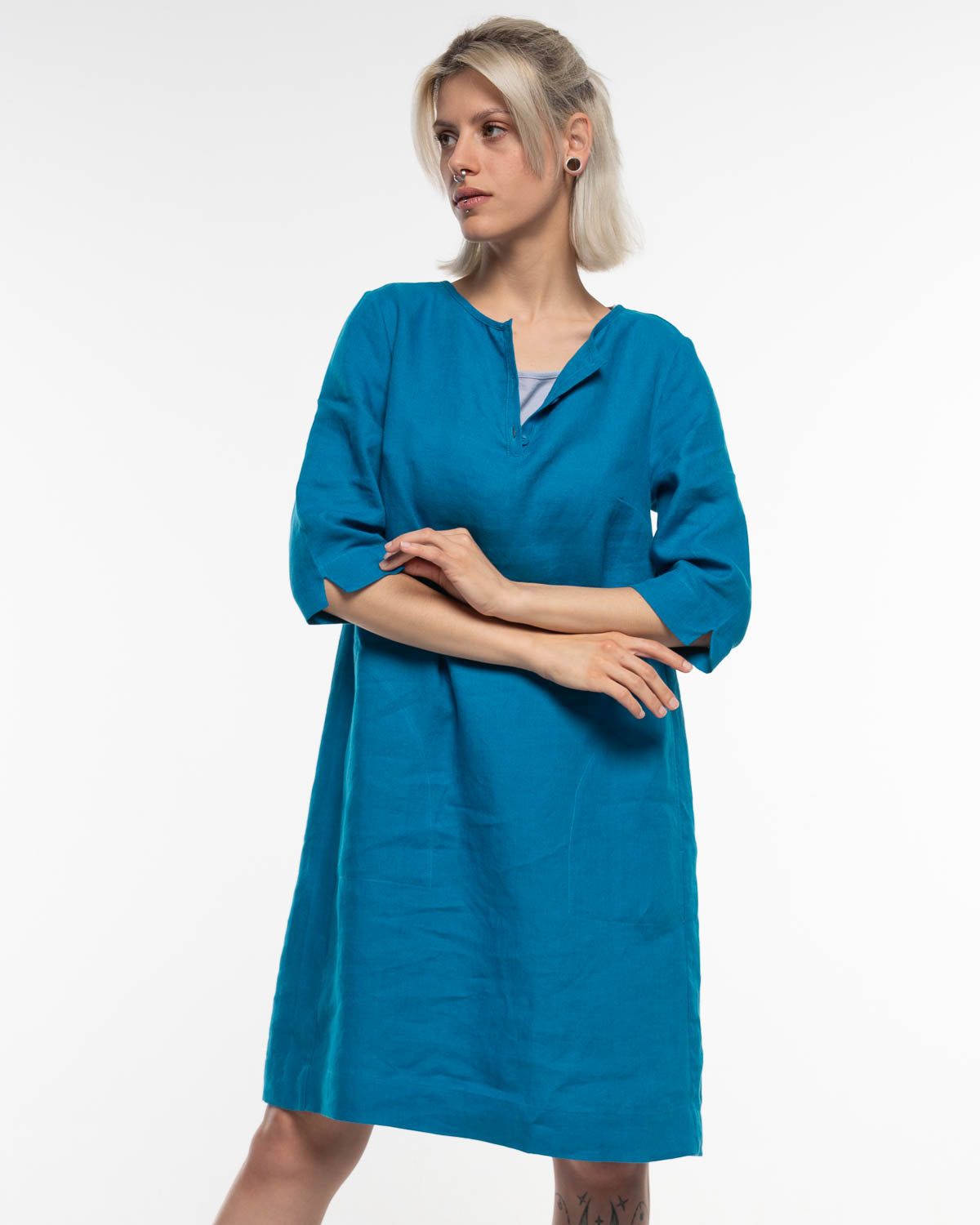 Leinen Kleid in Orient Blue – Rückansicht #farbe_orient blue