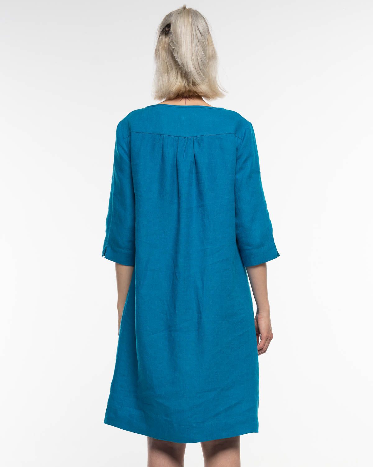 Leinen Kleid in Orient Blue – Rückseite #farbe_orient blue