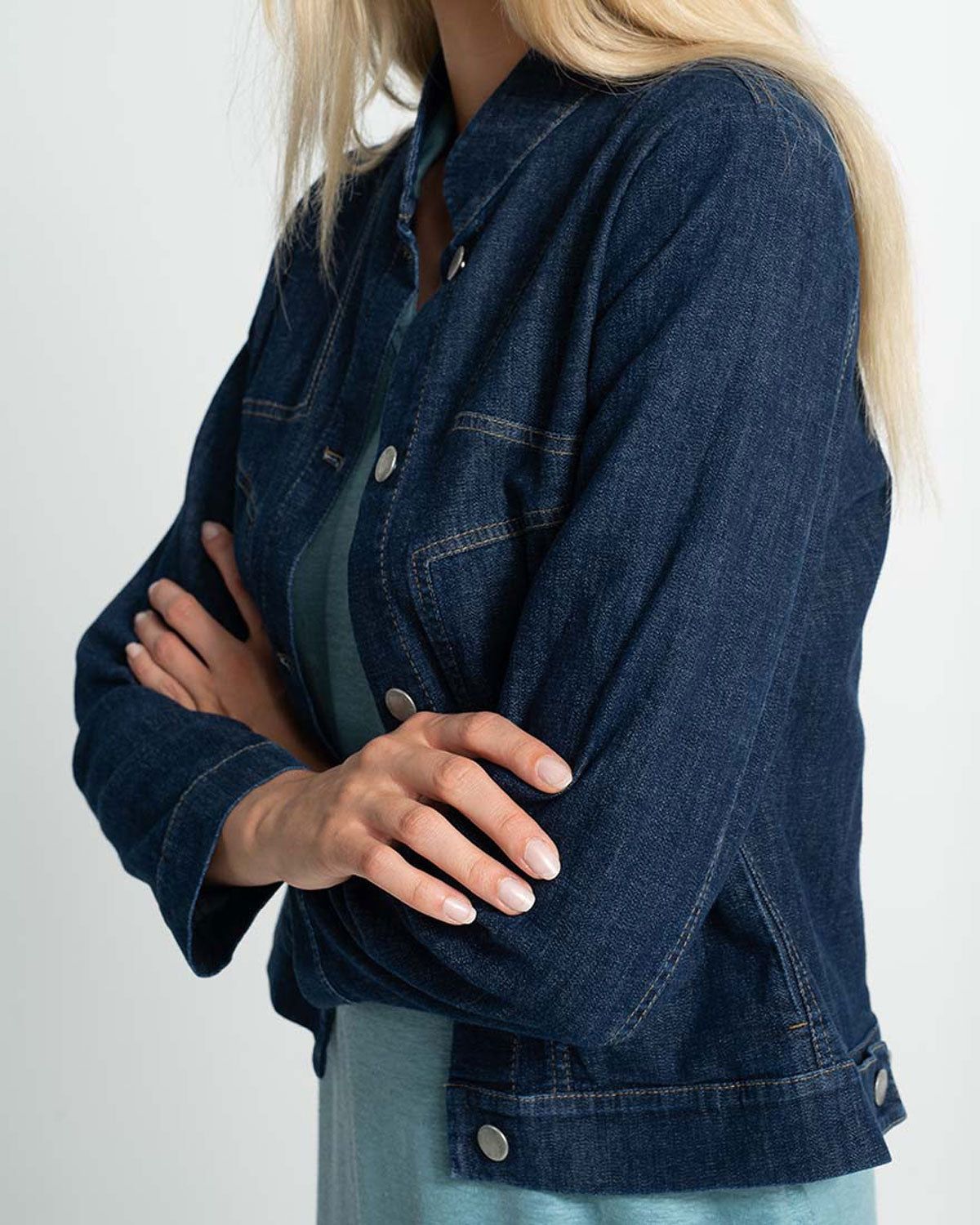 Jeansjacke in Denim – Frontansicht myloook #farbe_denim