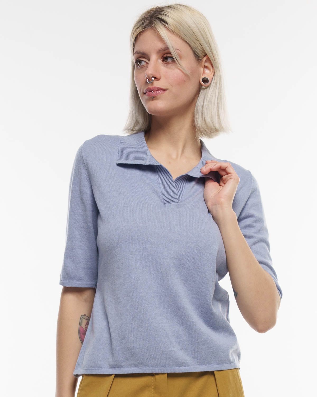 Cotton Polo-Shirt – Ganzkörperansicht in Cosmic Sky #farbe_cosmic sky