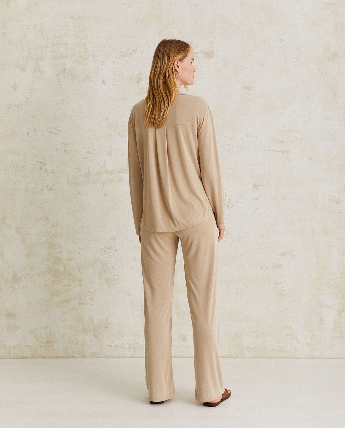 Hose fließend – Ansicht von vorne in Beige myloook #farbe_beige