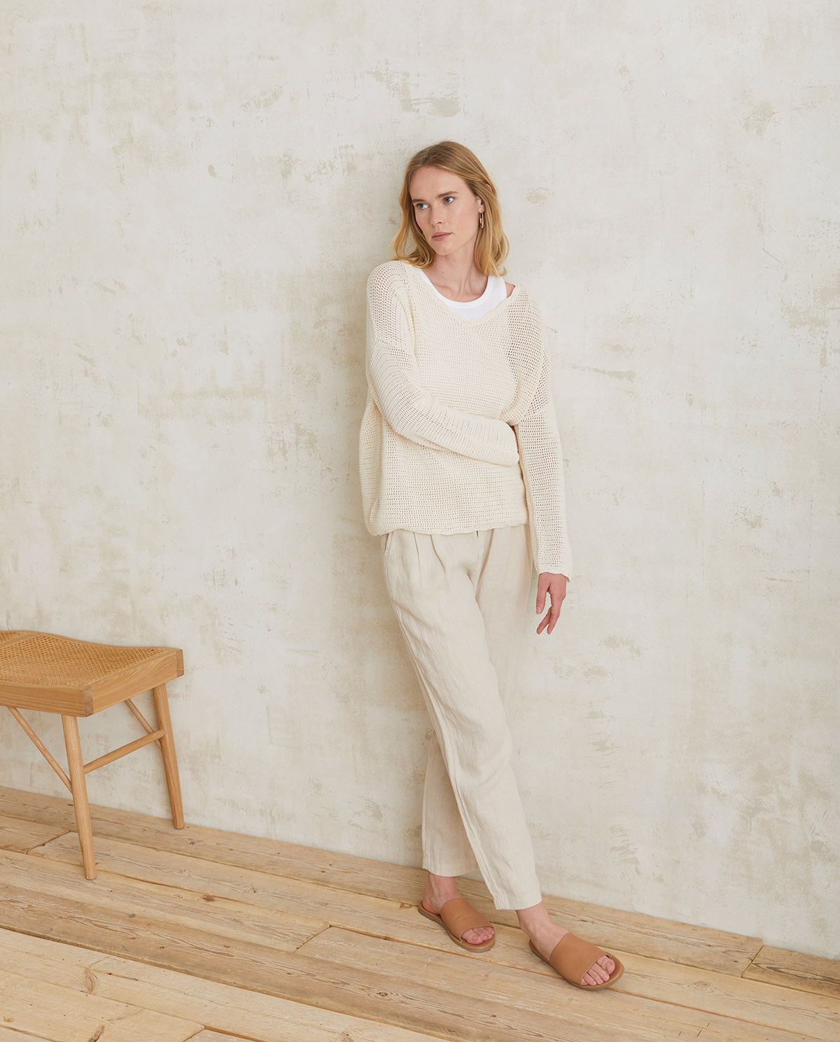 Pointelette-Baumwollpullover – Produktfoto in Natur #farbe_natur