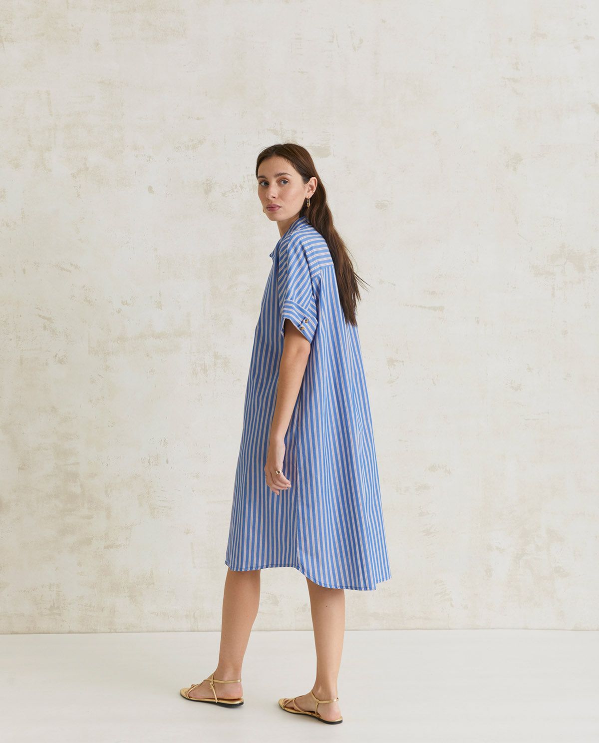 Hemdblusenkleid gestreift – Detailansicht Verarbeitung in Blau Gestreift myloook #farbe_blau gestreift