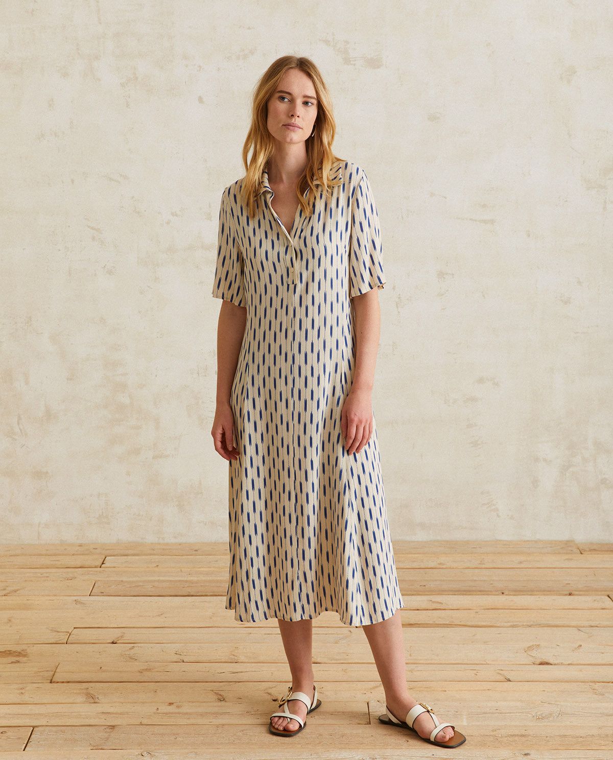 Hemdblusenkleid in Blaue Streifen – Detailansicht Verarbeitung myloook #farbe_blaue streifen