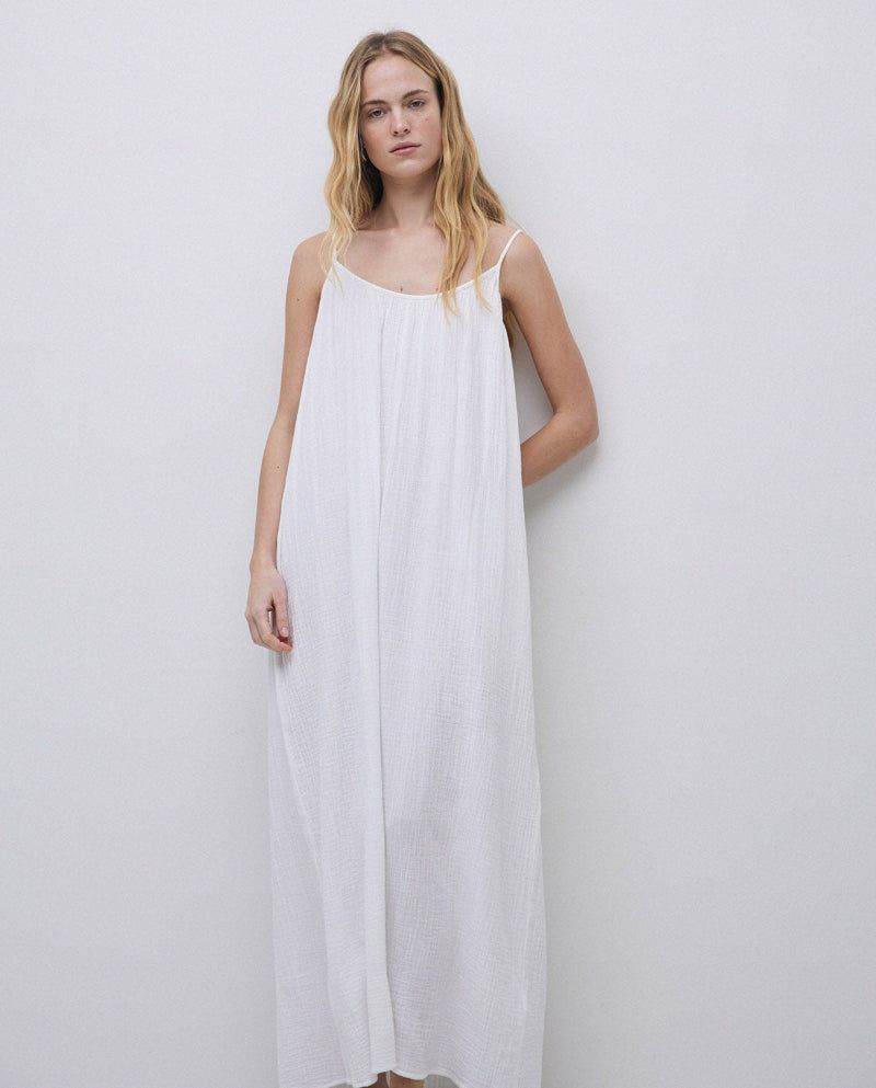 Luftiges Musselin-Maxikleid in Weiß – Seitenansicht #farbe_weiß