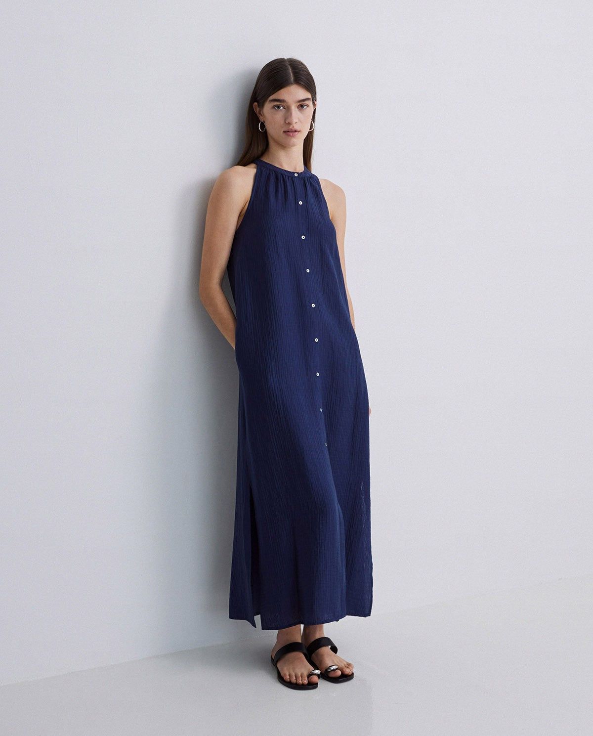 Neckholder Kleid in Marineblau – Frontansicht myloook #farbe_marineblau