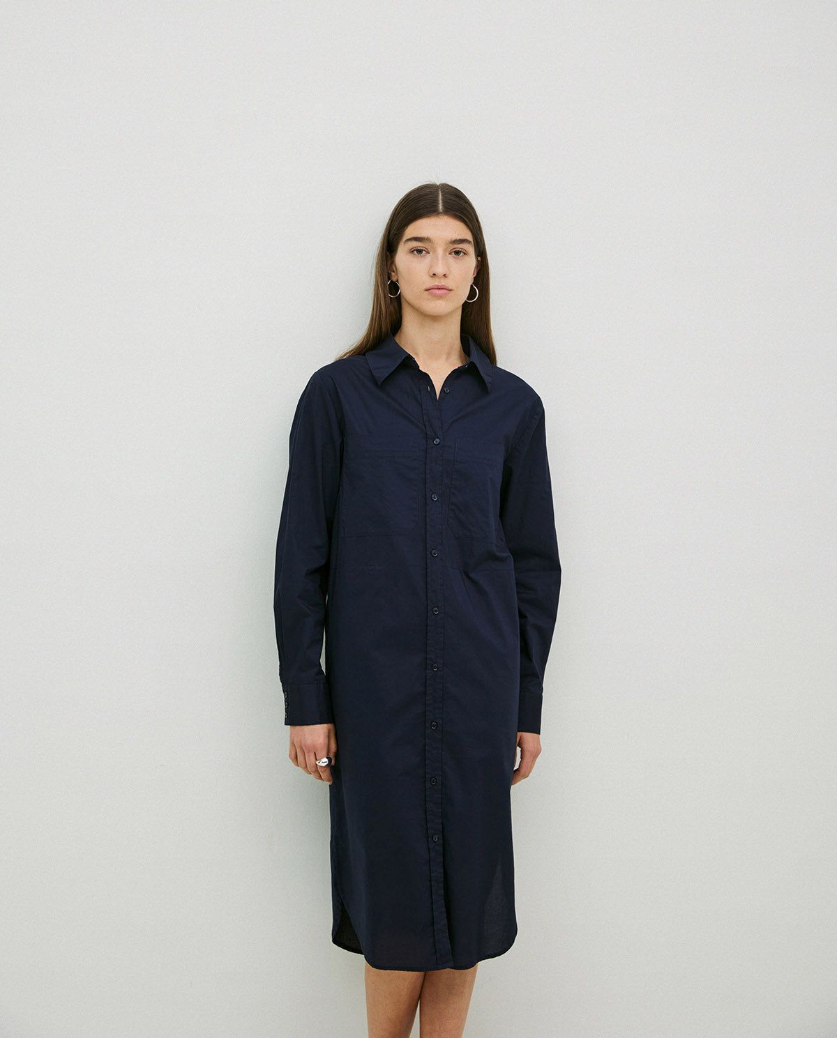 Hemdblusenkleid in Marineblau – Detailansicht Verarbeitung myloook #farbe_marineblau