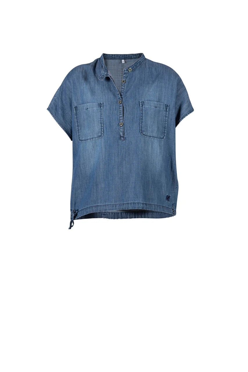 DUX Denim Shirt nachhaltige Damenbluse in Denim Blue – Frontansicht