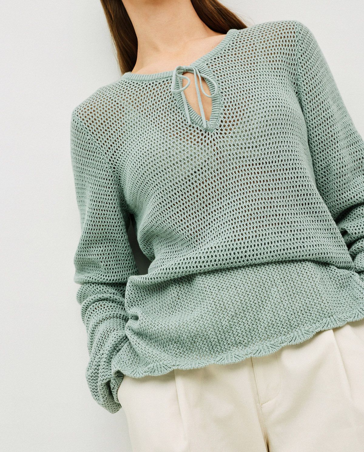 Leichter Strickpullover in Light Green – Ansicht von hinten #farbe_light green