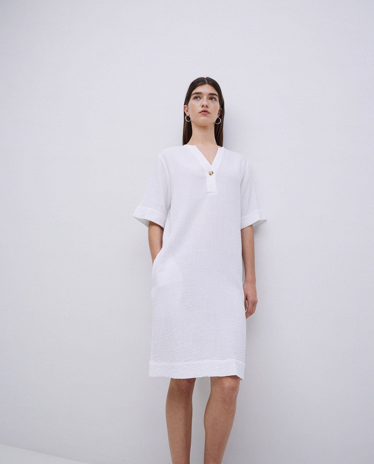 Musselin-Kleid in Weiß – Seitenansicht #farbe_weiß