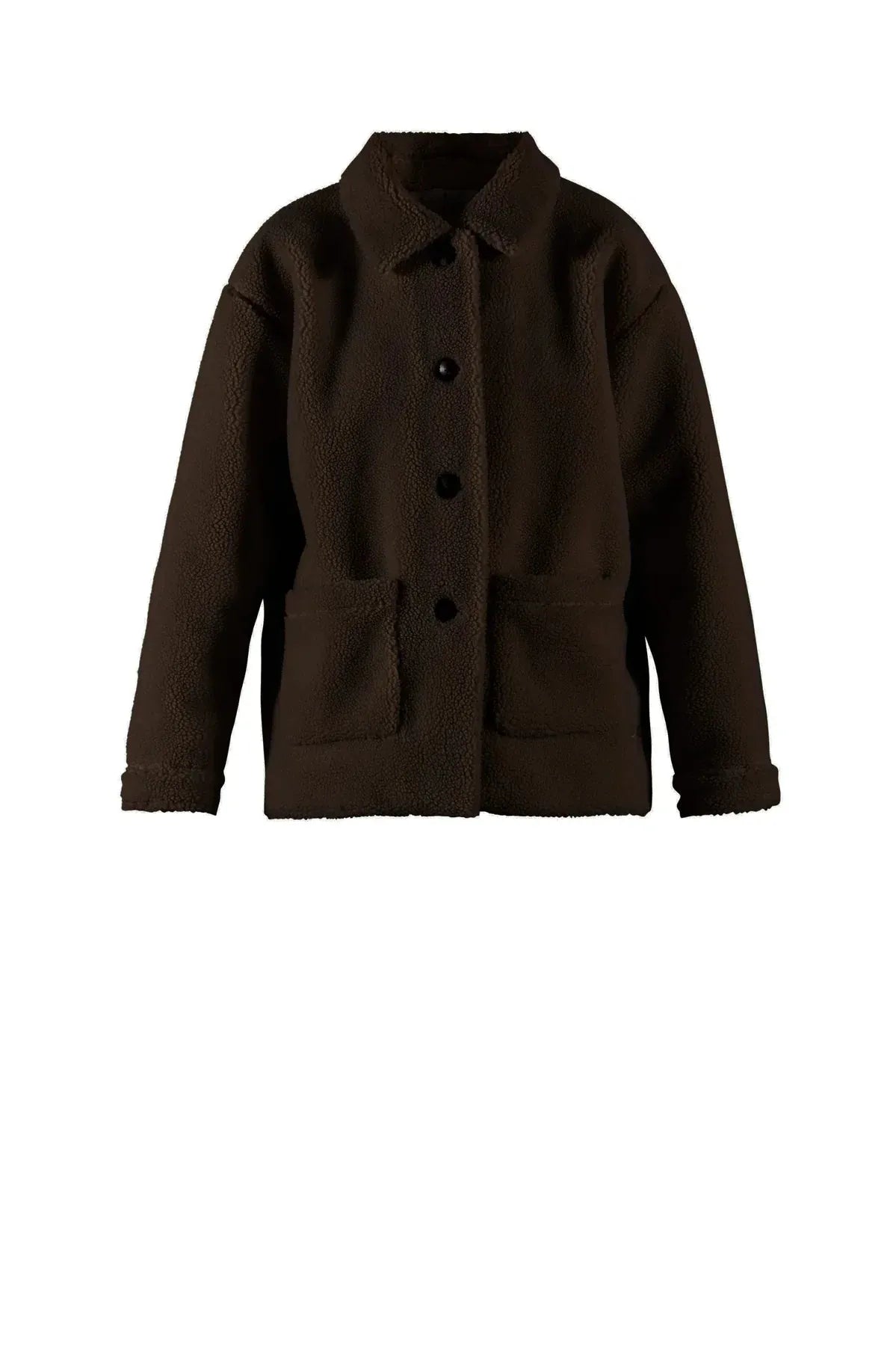 Teddyfleece Jacke – Rückansicht in Dunkelbraun #farbe_dunkelbraun