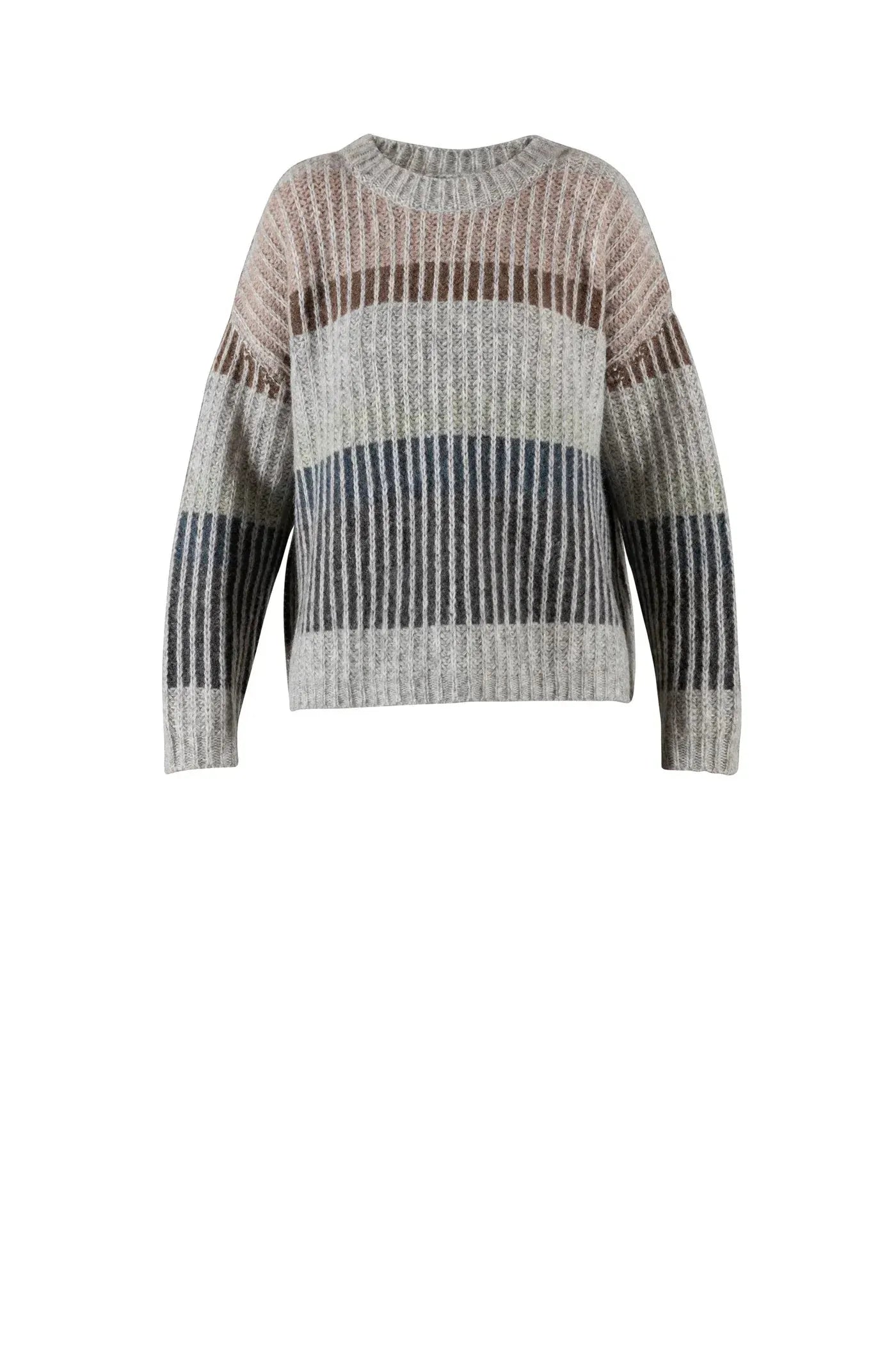 Gestreifter Pullover Alpaka Wolle – Strickpullover aus Alpaka-Woll-Mix mit mehrfarbigem Streifenmuster, langlebig und formstabil für Damenmode.