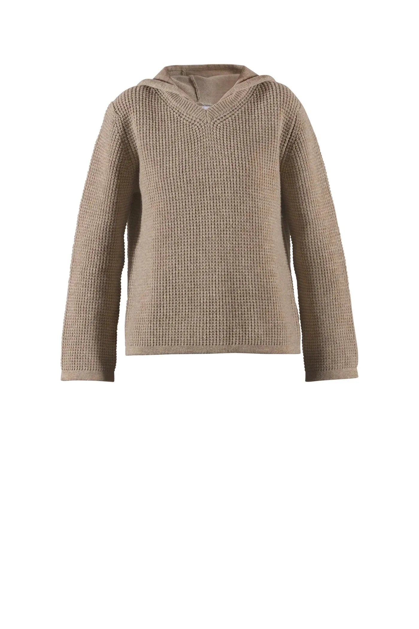 Beiger Merinowolle Hoodie Damen aus 100% RWS-zertifizierter Wolle, zeitloses Design mit Kapuze, perfekt für nachhaltige Garderobe.