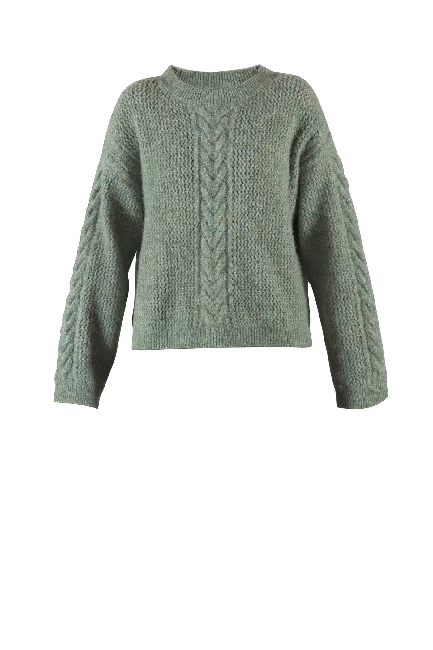 Zopfstrick Pullover – Rückseite in Dusty Green #farbe_Dusty Green