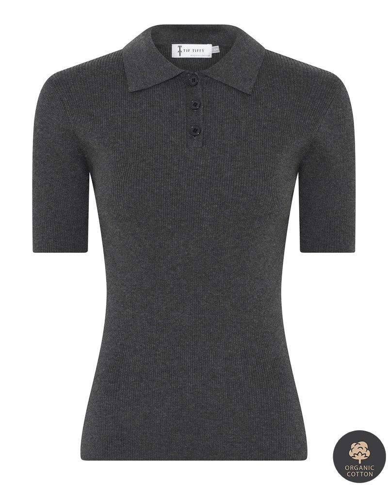 IMAYATT Knit Polo in Grau Melange – Seitenansicht #farbe_grau melange