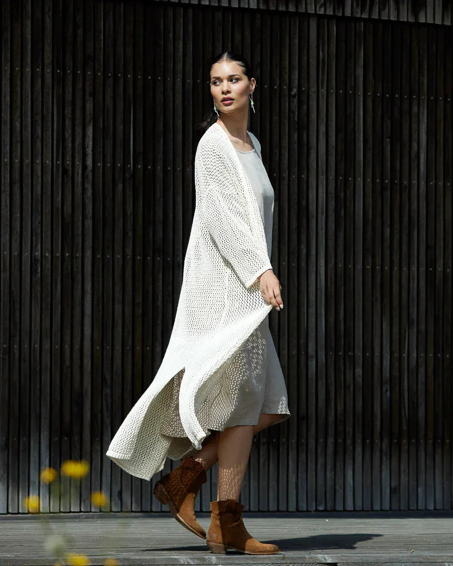 GanikaTT Long Cardigan in Off-white – Frontansicht myloook #farbe_off-white