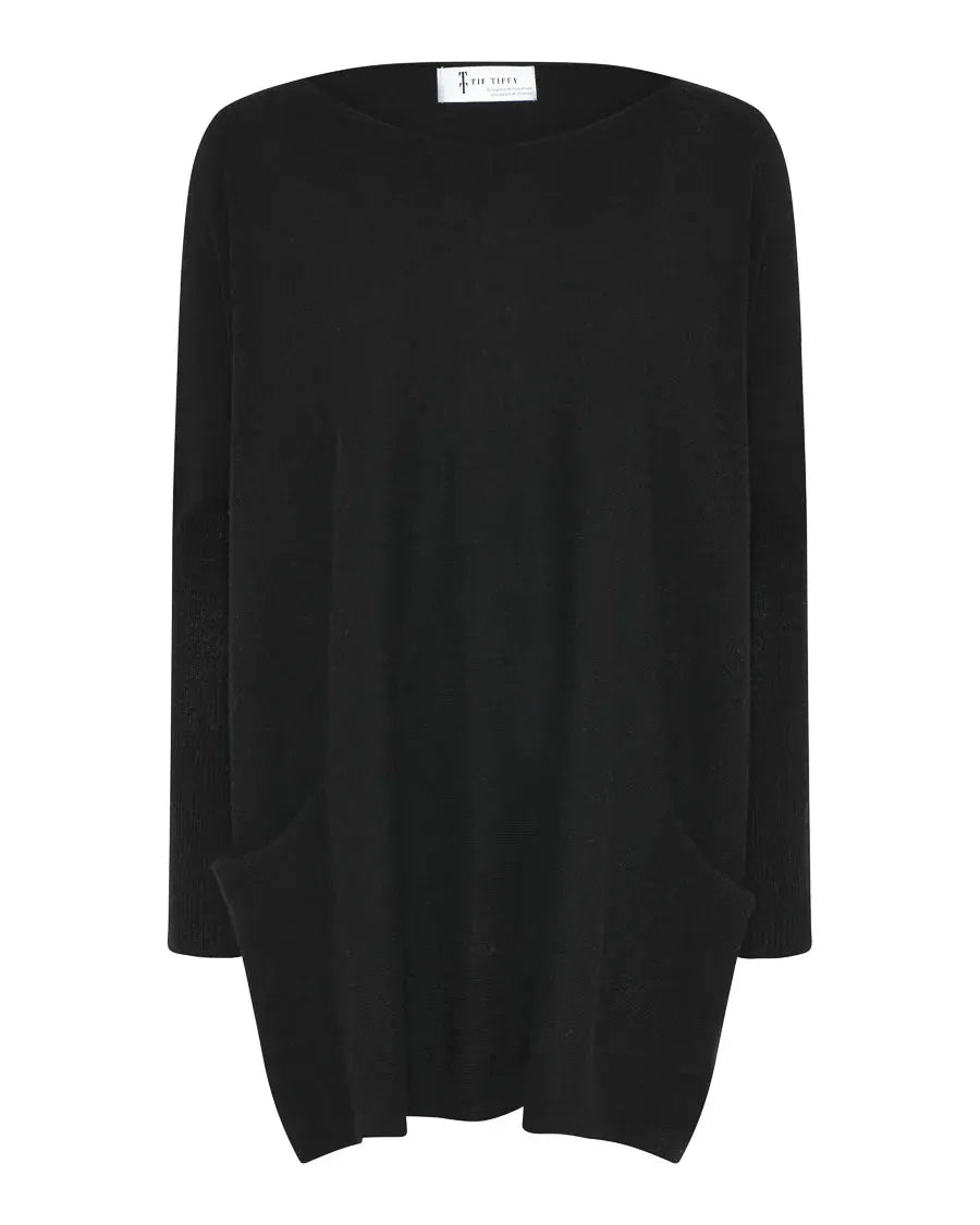 TTDK BAT BLOUSE - Ponchopullover – Detailansicht Stoff in Schwarz #farbe_schwarz