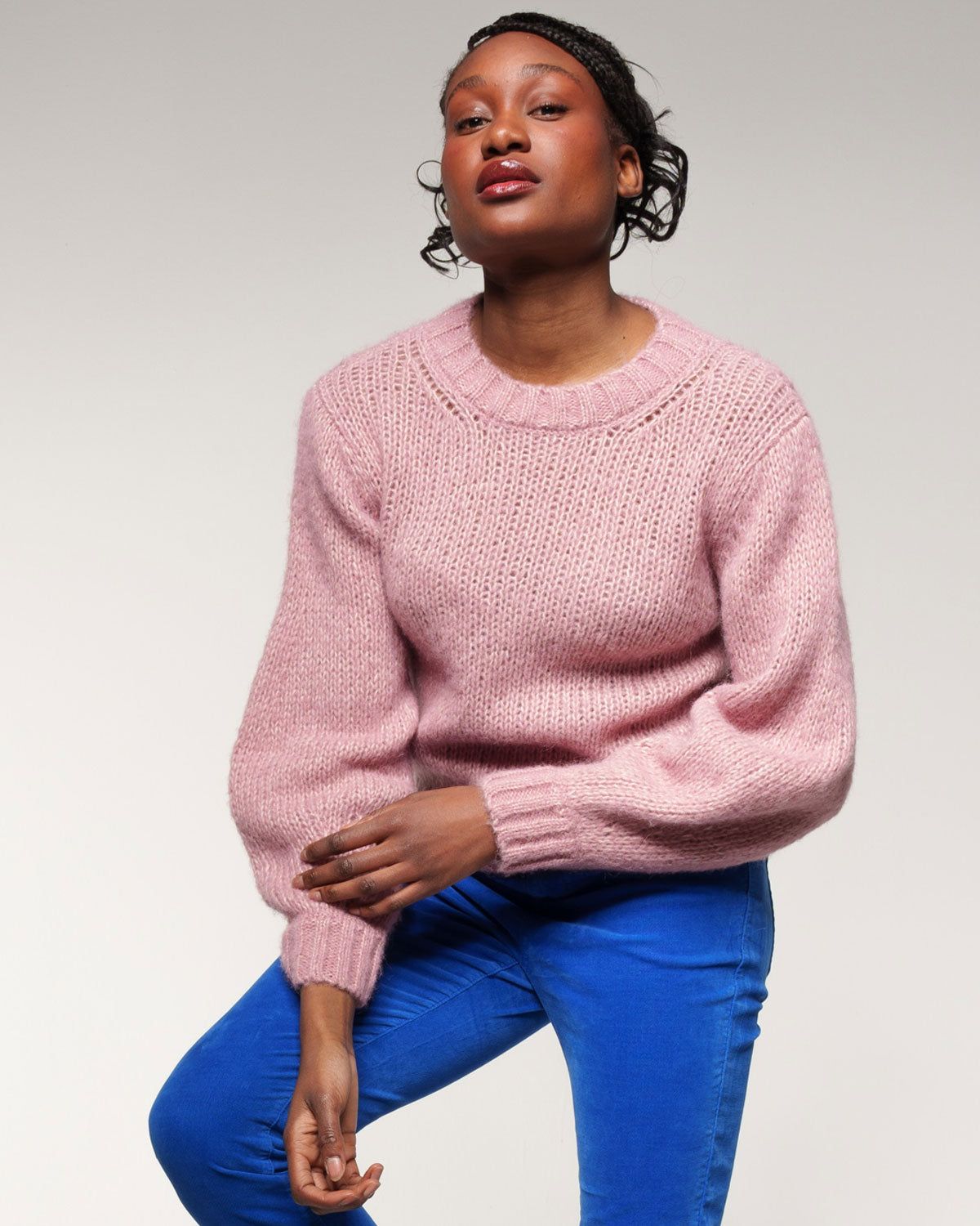 Ballonaermel Pullover in Rose-quarz – Detailansicht myloook #farbe_rose-quarz