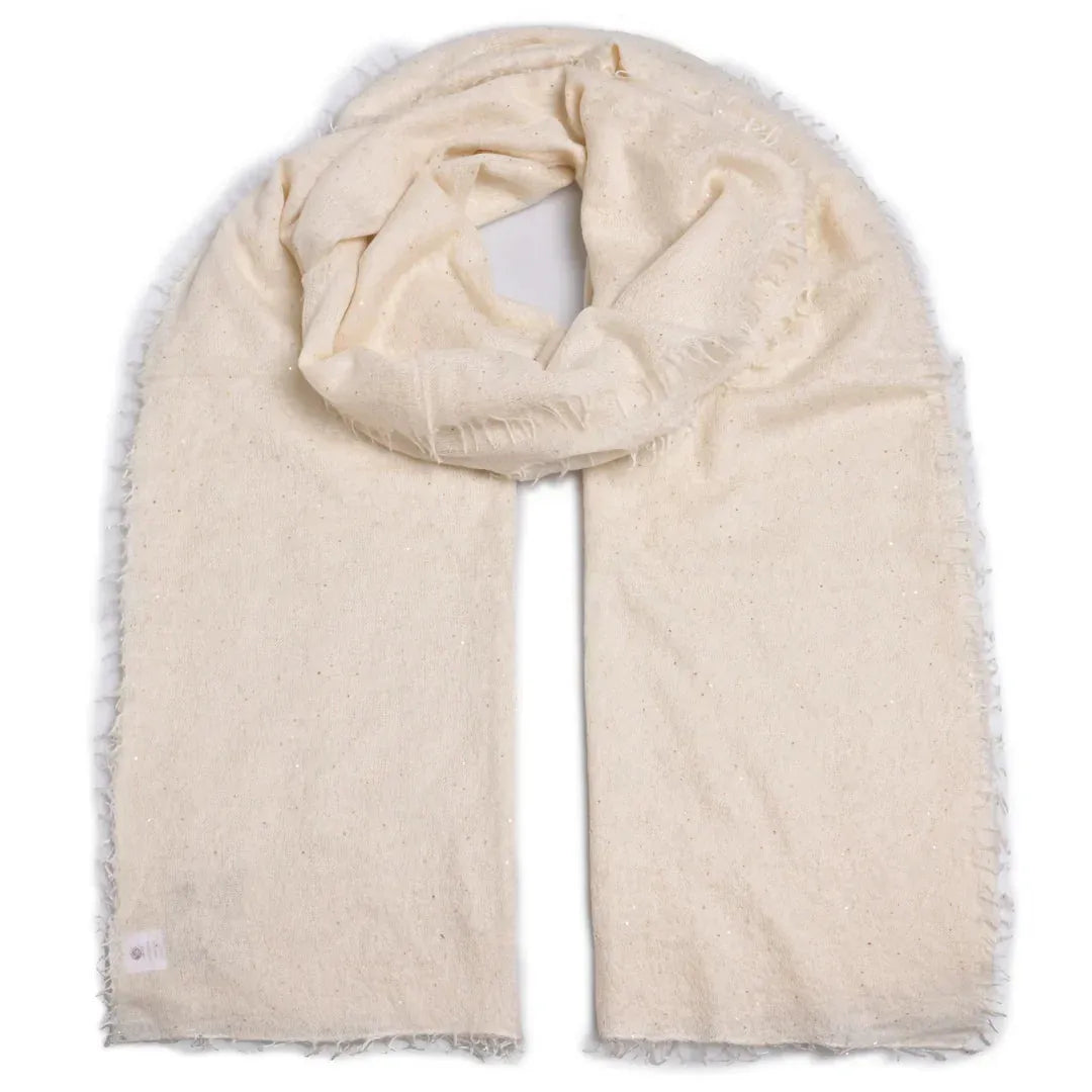 Cashmere Schal Adele-cs Sparkle mit Pailletten in Creme – Nahaufnahme myloook #farbe_creme