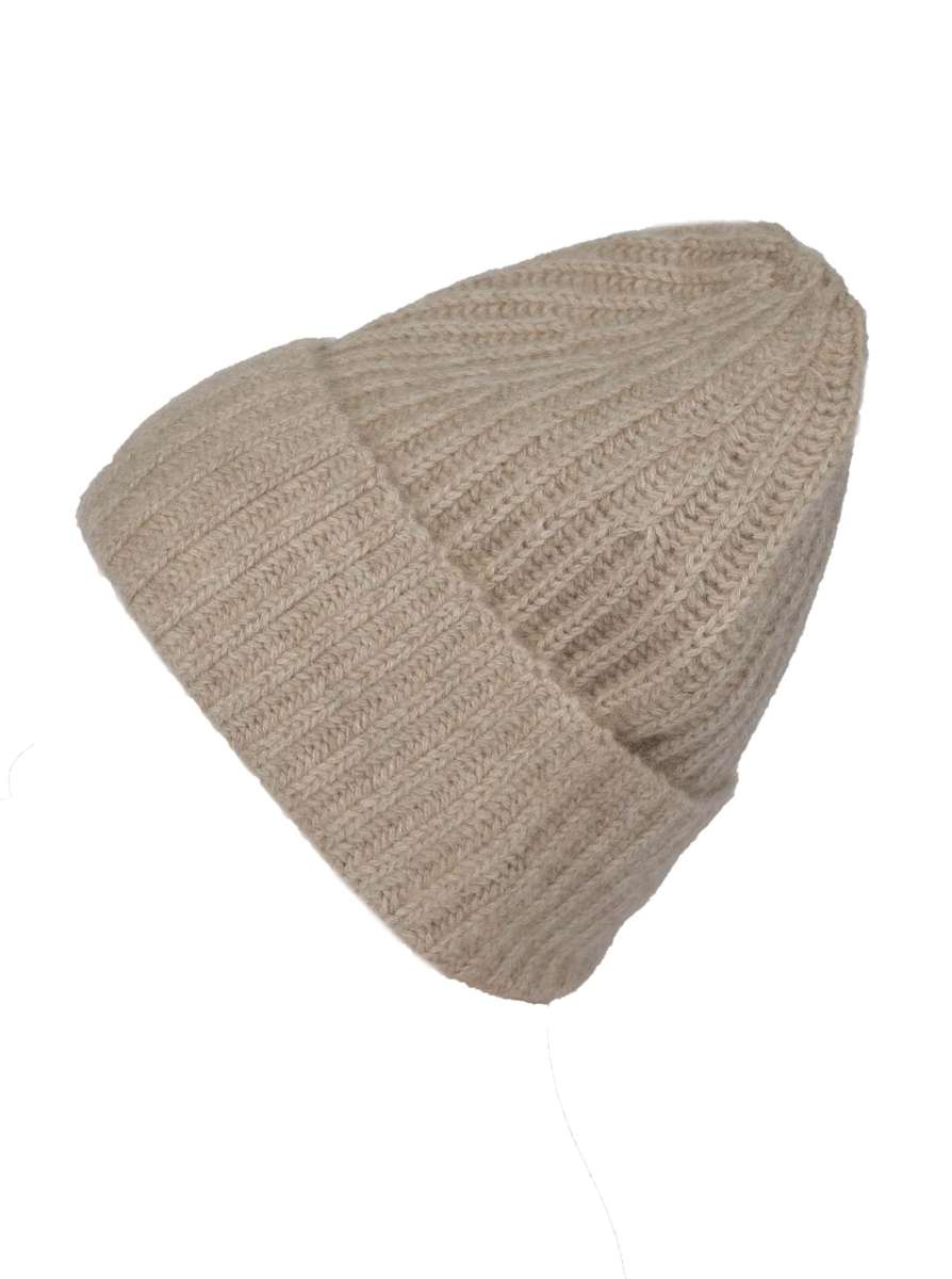 Kaschmirmütze breit gerippt in Beige