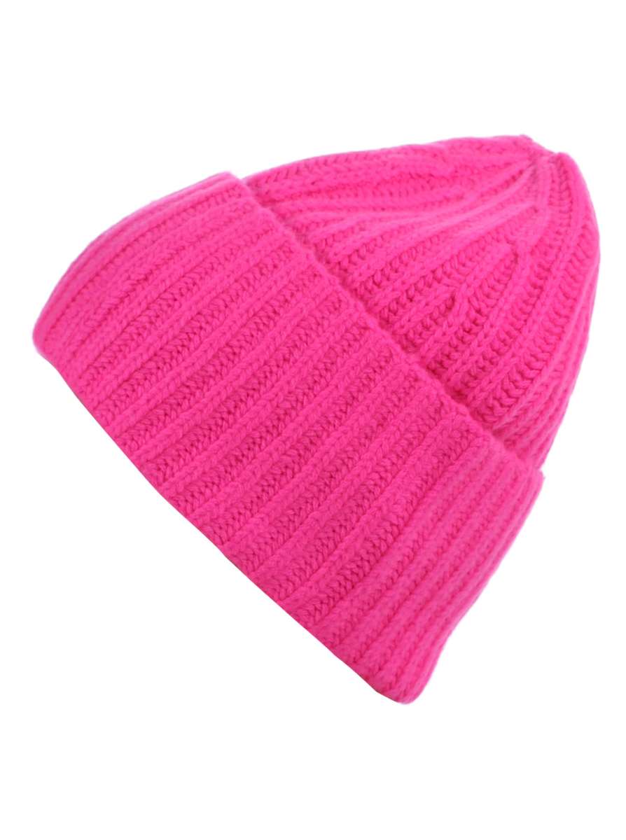 Kaschmirmütze breit gerippt in Pink