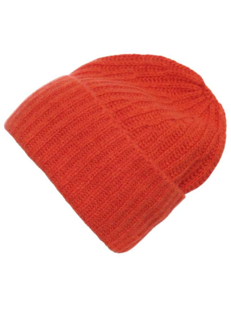 #farbe_Neon-Orange Kaschmirmütze breit gerippt in Orange