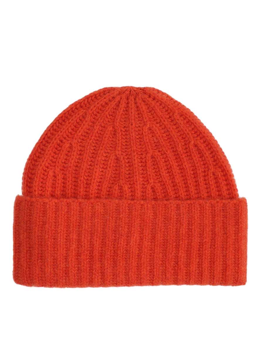 Kaschmirmütze breit gerippt in Orange