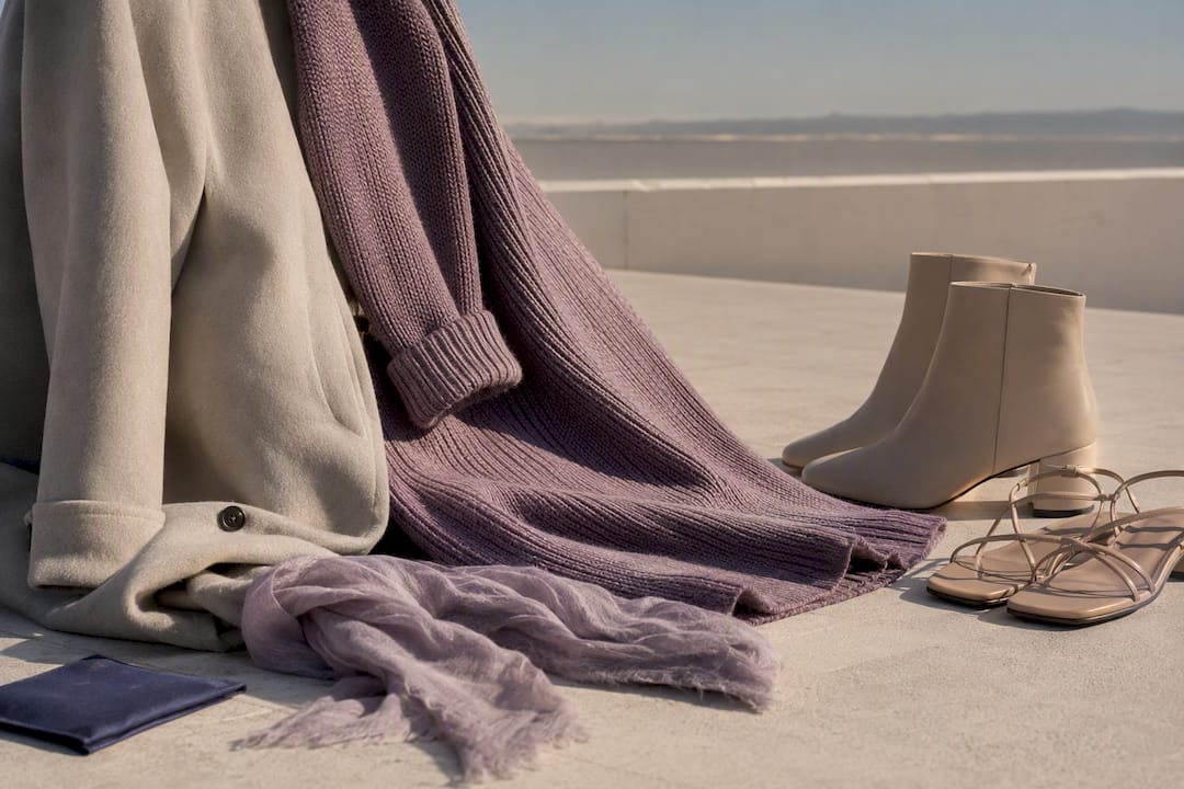 Strickkleid im saisonalen Look kombiniert mit Schuhen und Lagenstyles