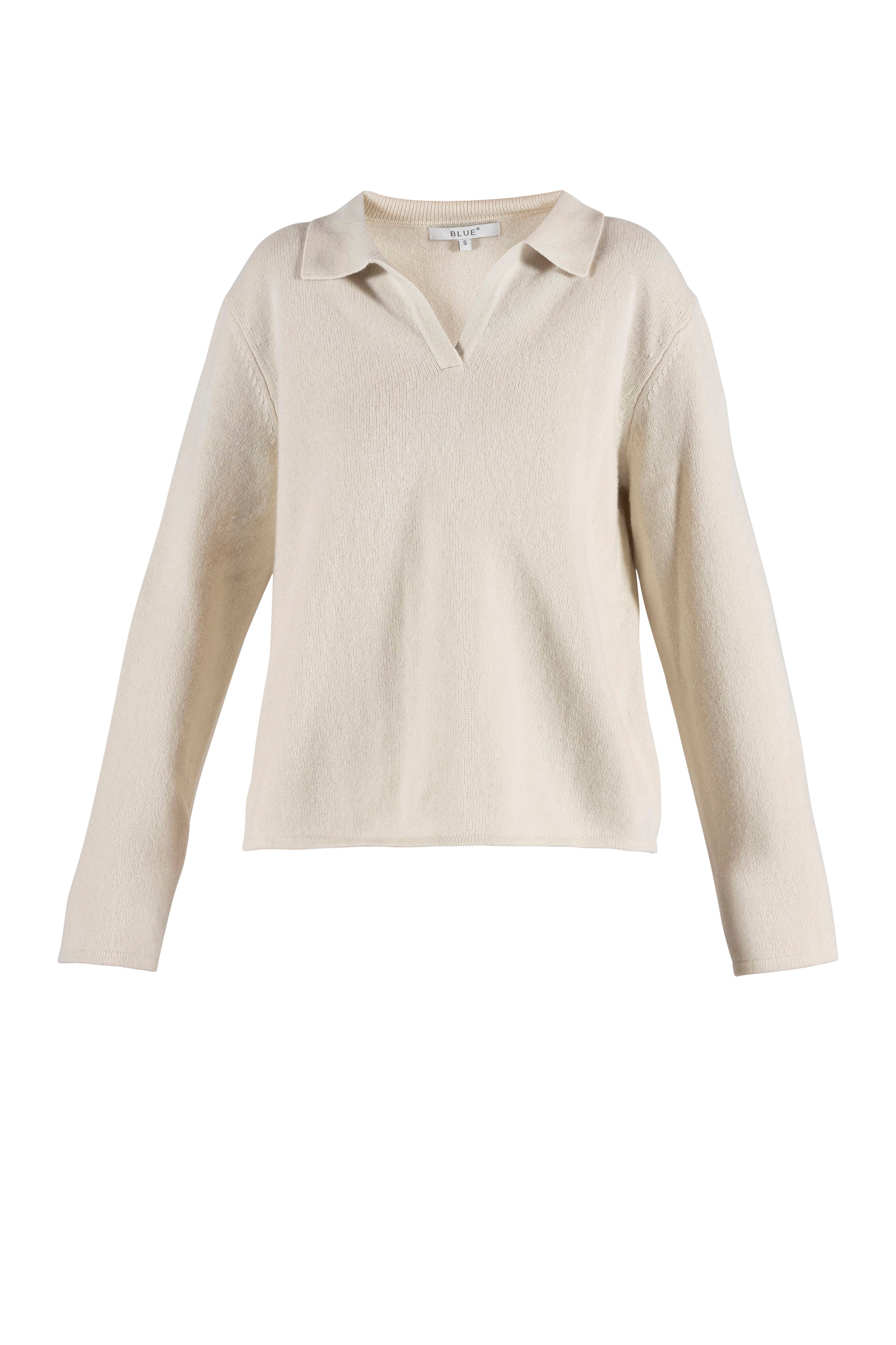 Pullover Ecru Polokragen Frontansicht #farbe_ecru 