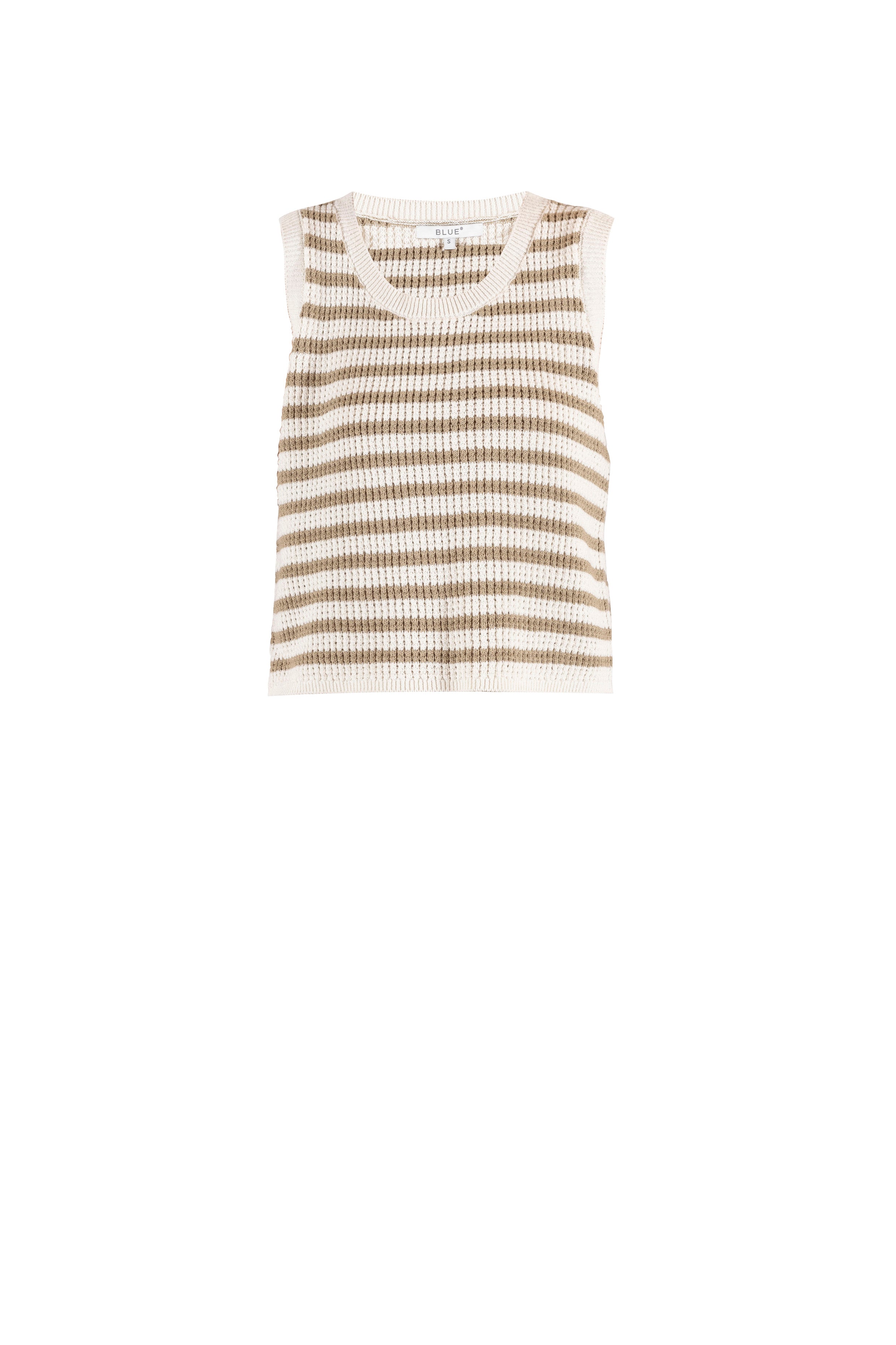 Gestreiftes Stricktop Frontansicht #farbe_creme-camel gestreift