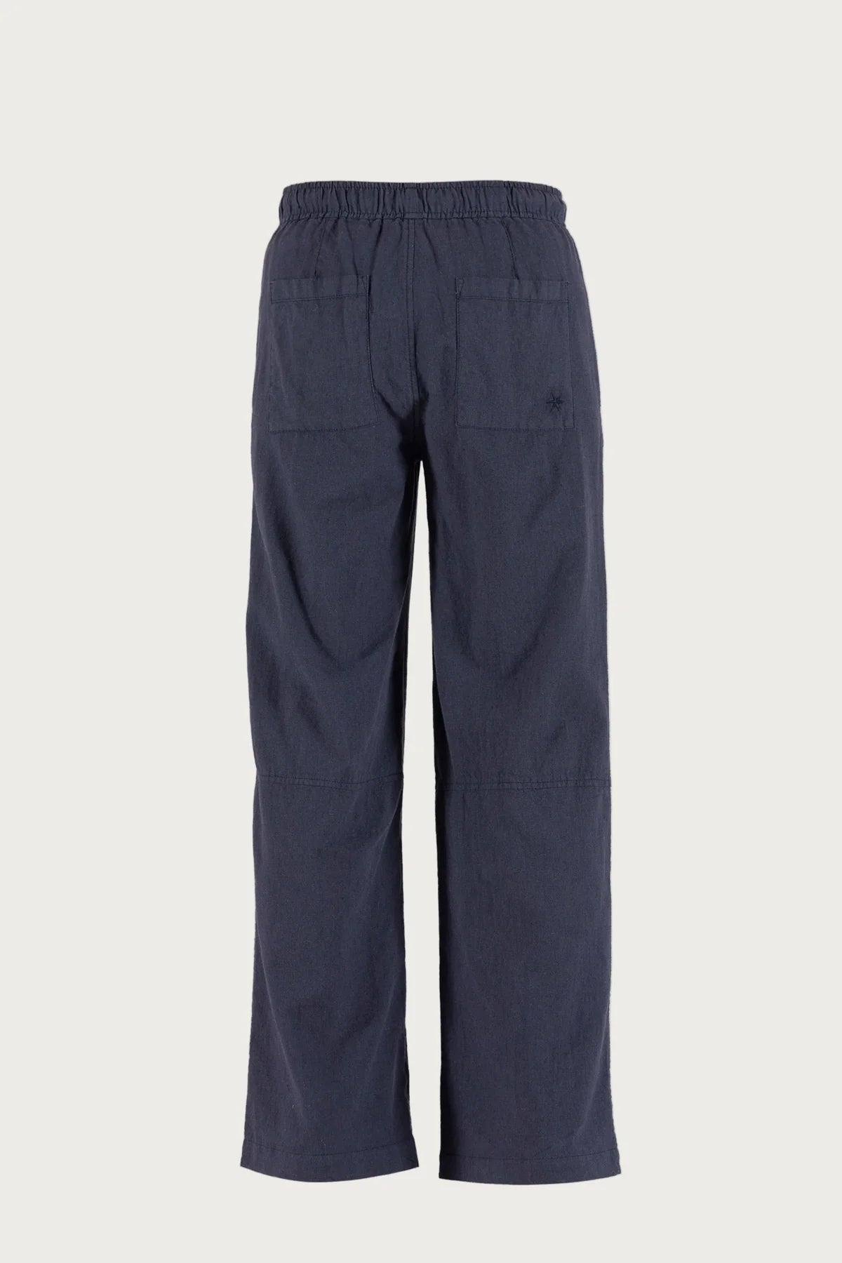 Luca Leinen Hose in Dusty Navy, Rückansicht mit Gummibund #farbe_ dusty navy