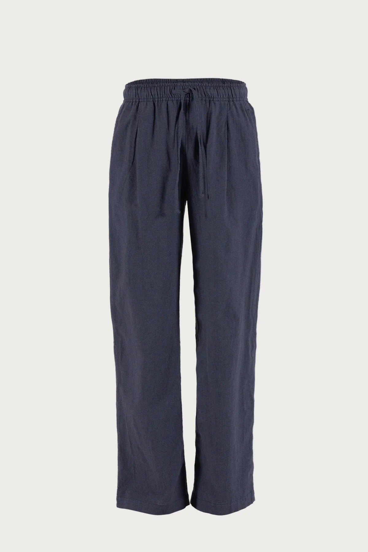 Luca Leinen Hose in dusty navy, Frontansicht freistehend auf weißem Hintergrund #farbe_ dusty navy
