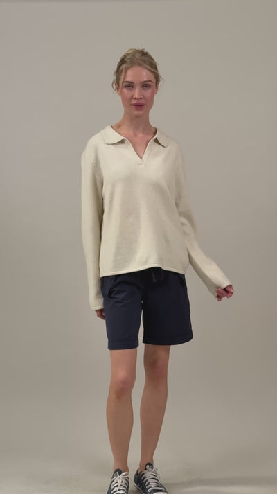 Pullover Ecru Polokragen Frontansicht #farbe_ecru 