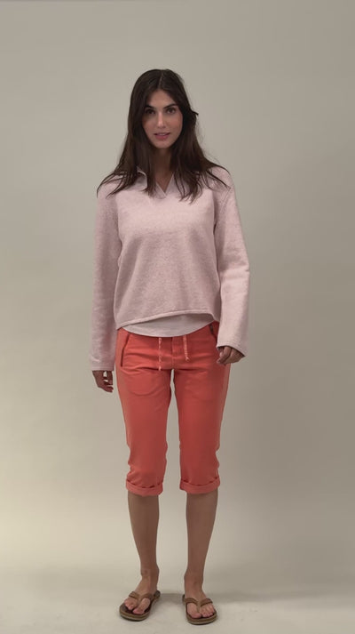Pullover Ecru Polokragen Frontansicht #farbe_soft rose